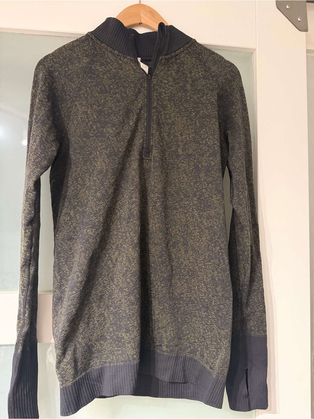 lululemon athletica Men's Heathered Olive & Black Quarter-Zip Sweater